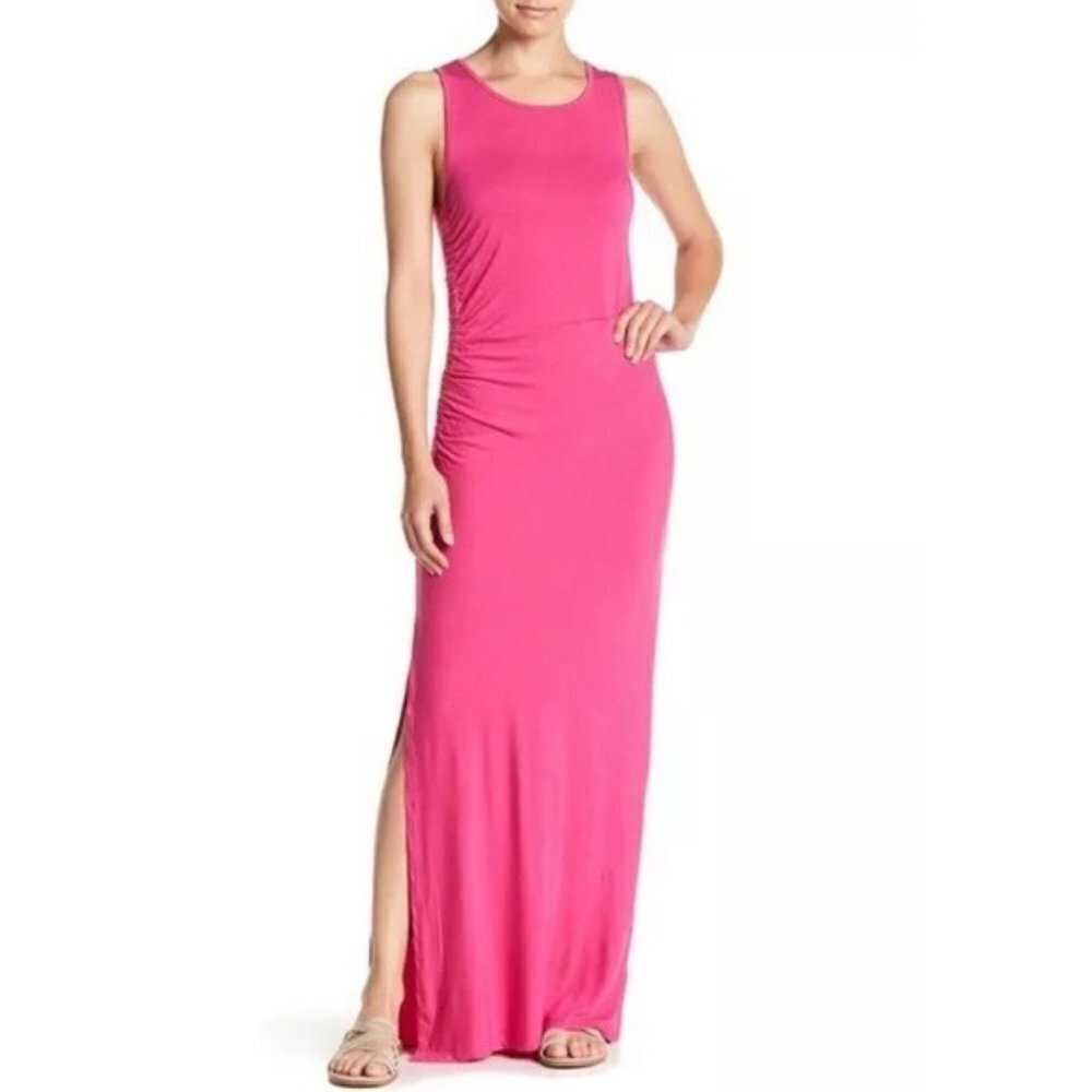 Bobeau Pink Ruched Maxi Dress